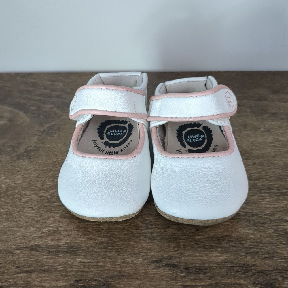 Livie & Luca Penny White Pink Leather Shoes Baby Infant - Size 0/3 Months